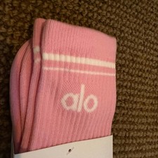 Alo Yoga Unisex half crew throwback socks Sweet Pink White M