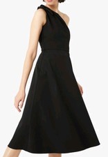 Kate Spade One Shoulder Dress Black Knee Midi Fit Flare Cotton Viscose Women 00