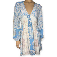 Free People women’s  Floral Tie-Front V-Neck Balloon Sleeve Mini Dress S