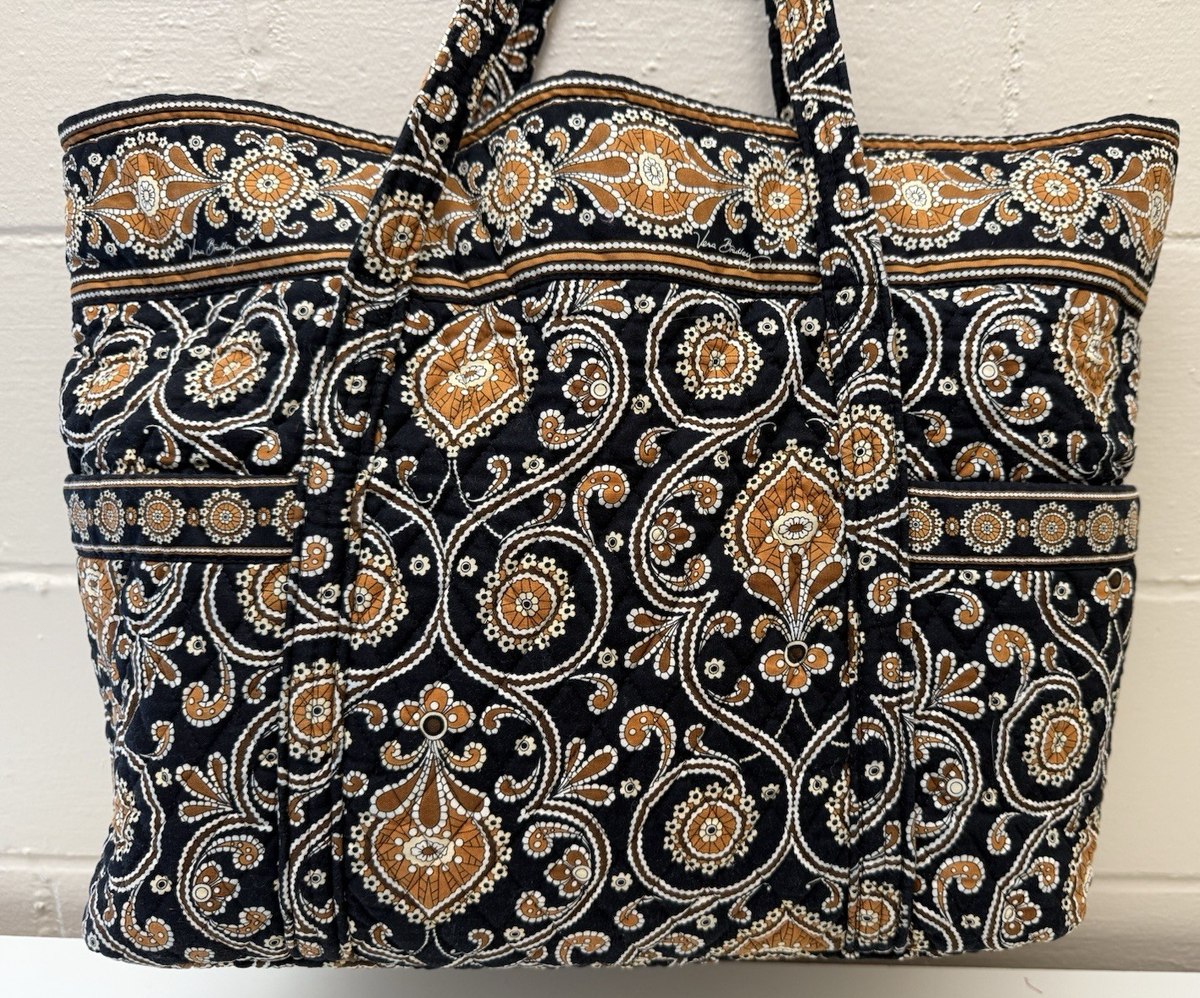 2 PC Vera Bradley Cafe Latte Open Top XL Tote & Keyring ID Case