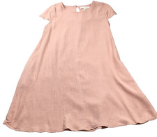 Monteau Womens Linen Blend Dress Size M Pink Scoop Neck Short Sleeve Pockets NWT