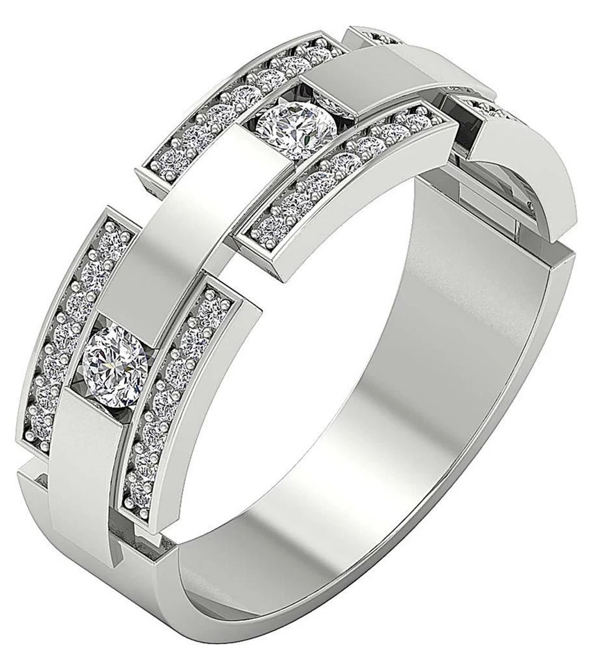 Lab Grown Round Diamond VS F 0.85 Carat 10K Gold Men's Engagement Wedding Ring - Image 2 of 4