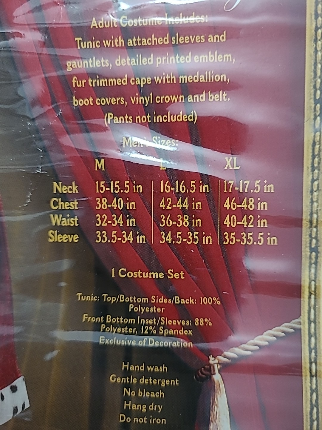 InCharacter Costumes XL Adult Noble King Dress Up Costume Ex Condition with Bag