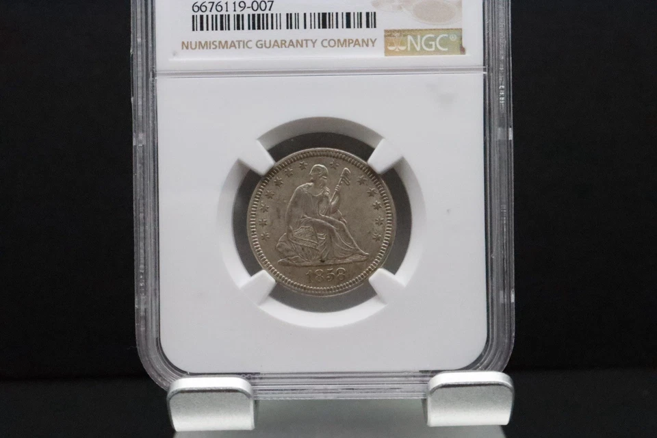 Cuarto de plata libertad sentada 1858 25C NGC AU 53 Foto 4 de 4