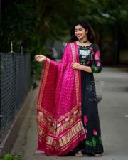 Traditional Style Satin Silk Gown With Designer Dupatta For Women  Girl