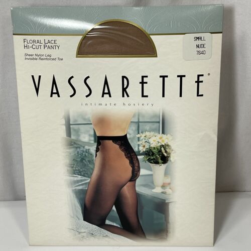 Vassarette Floral Lace Hi-Cut Panty Size Small Nude Pantyhose 7640 New Sealed - Afbeelding 1 van 4