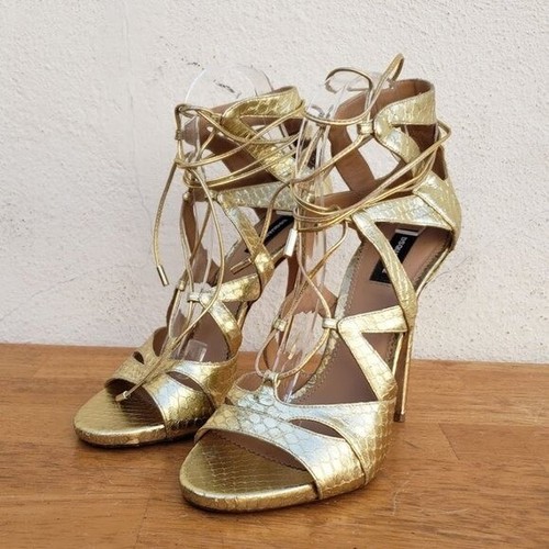 DSQUARED2 Gold Snake Embossed Strappy Sandals SIZE EU 40, USA 10 - Picture 4 of 12