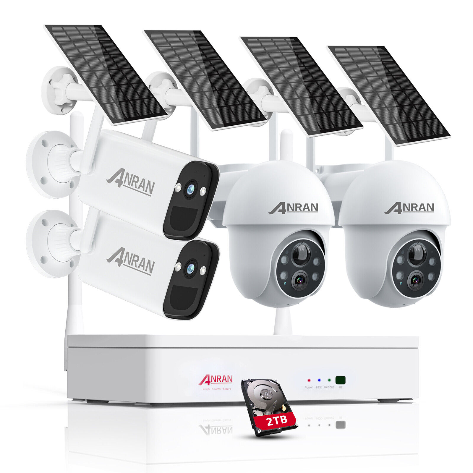 ANRAN Solar Security Camera System 1296P PTZ CCTV Night Vision 2.4GHz WiFi IP65