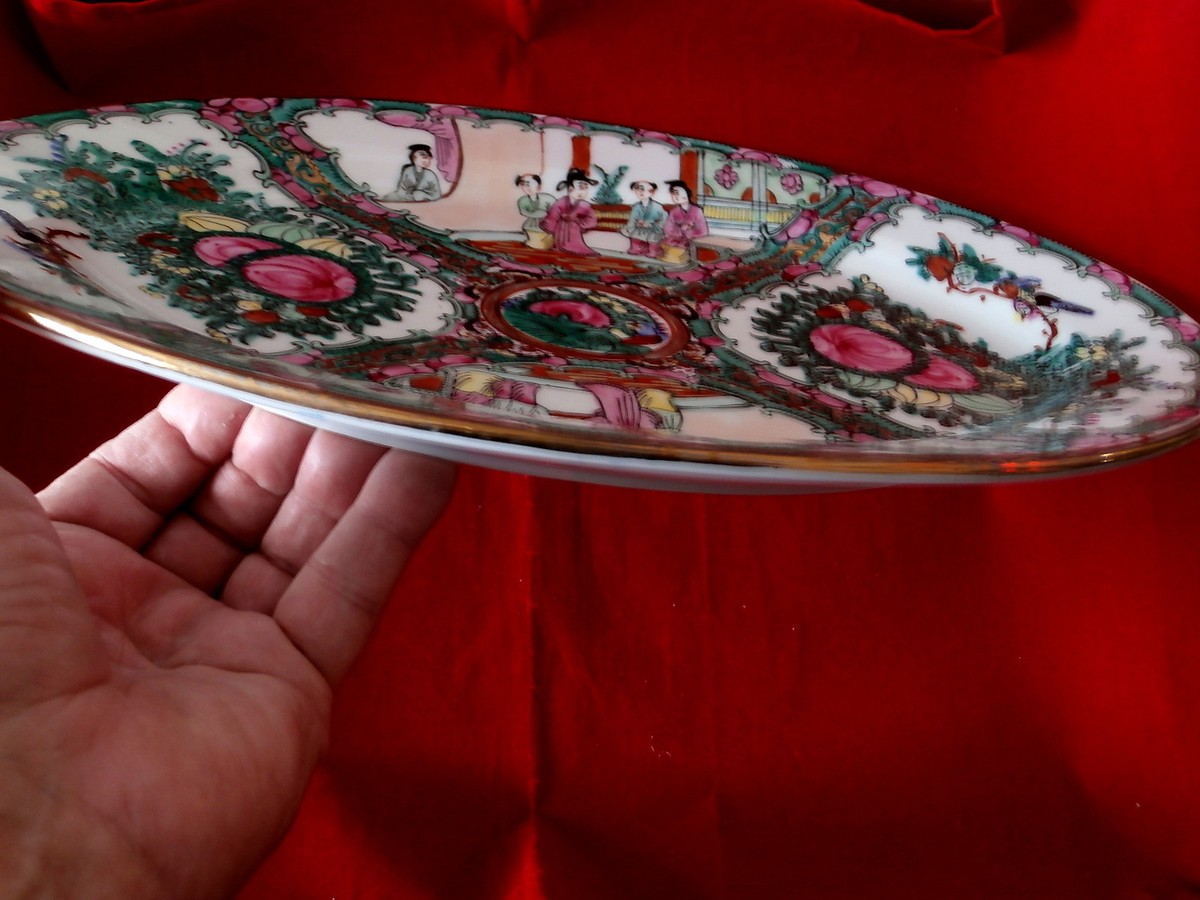 ANTIQUE CHINESE ROSE MEDALLION PLATE~ MEGA RARE IN OVAL