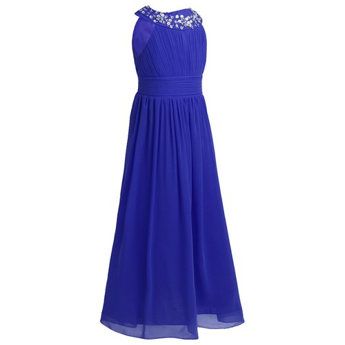 Girls Halter Neck Chiffon Dresses High-Waisted Rhinestone Prom Party Gowns - Picture 98 of 111