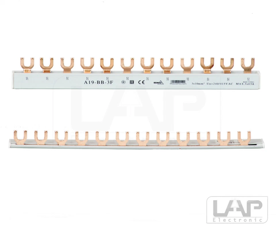 BEMKO Kammschiene Phasenschiene 1, 3 polig 10mm² Gabel Reihenschiene Sammelschiene