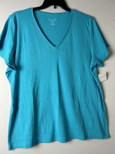 Kate Hill Women’s knit short sleeved top Shirt 100%Cotton V-Neck Size 3X