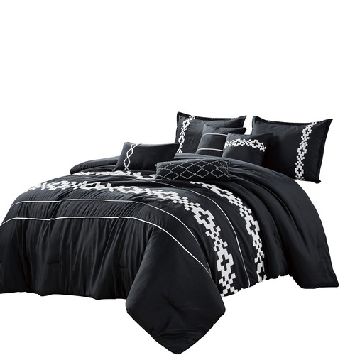 7PCS Luxury Comfort Black and White Splicing Color Breathable Printed Bedding - Picture 2 of 5