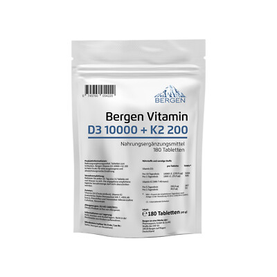 180 Tabletten Vitamin D3 10000IU & Vitamin K2 200mcg MK-7 Menachinon-7
