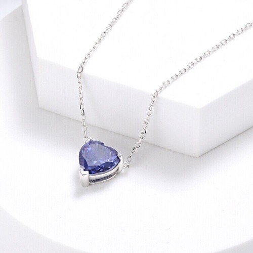 2 kt Herzschliff simulierter Tansanit Solitär Charm Anhänger 14k Weißgold plattiert - Bild 2 von 5