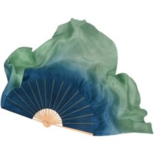 Classical Green Gradient Color Dance Real Silk Bamboo Handle Hand Fan 10-50cm