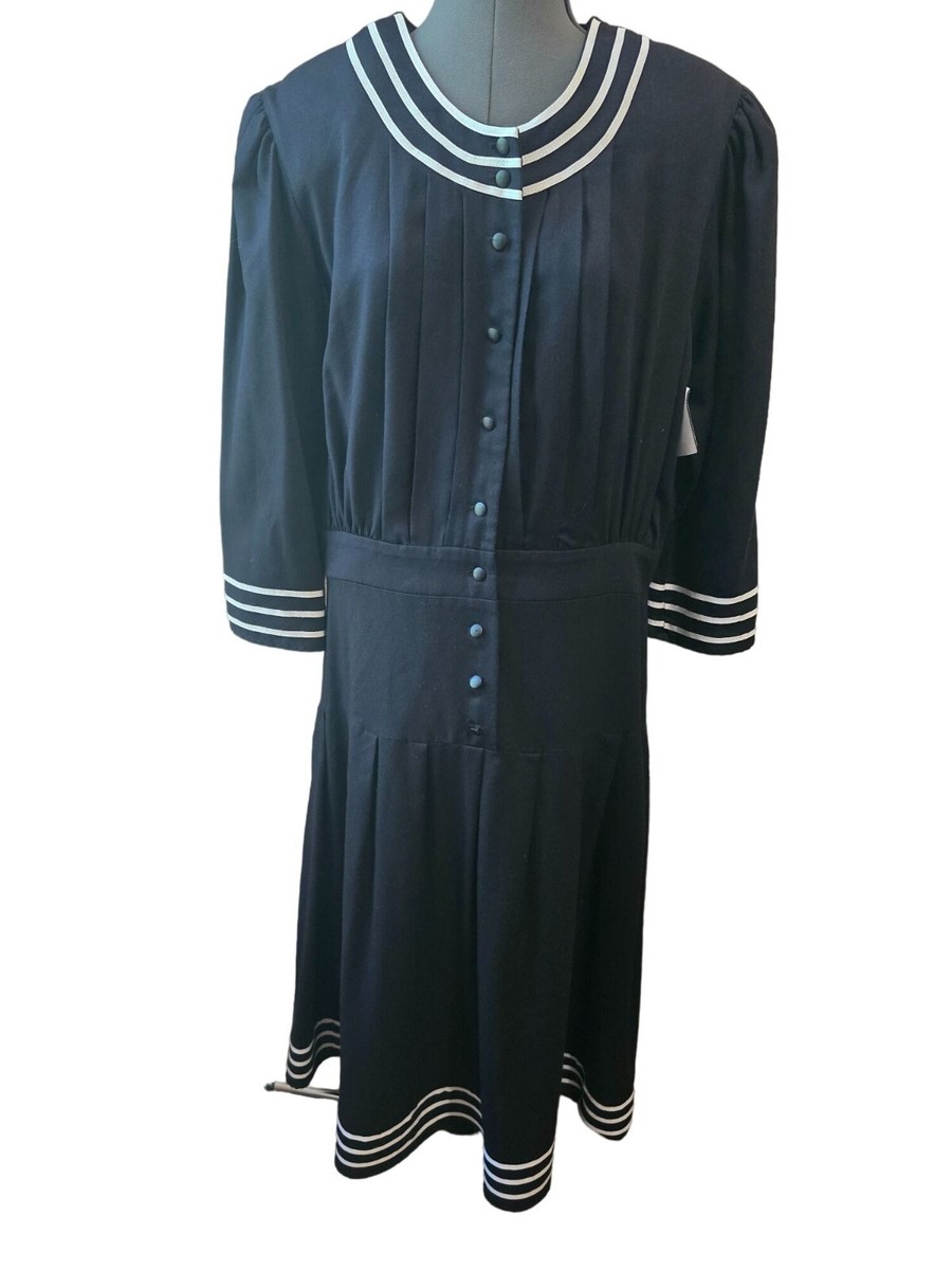 Vintage 80s Sailor Dress With Pleated Front Stripes Sailor Core