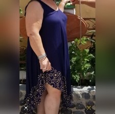 Blue Gold House Beach Dress One size Fits Most Asymmetrical Scoop Neck