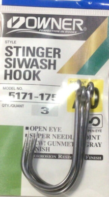 15 Hooks Owner 7/0 Stinger Siwash Open Eye Super Needle 5171-175 5 Packs