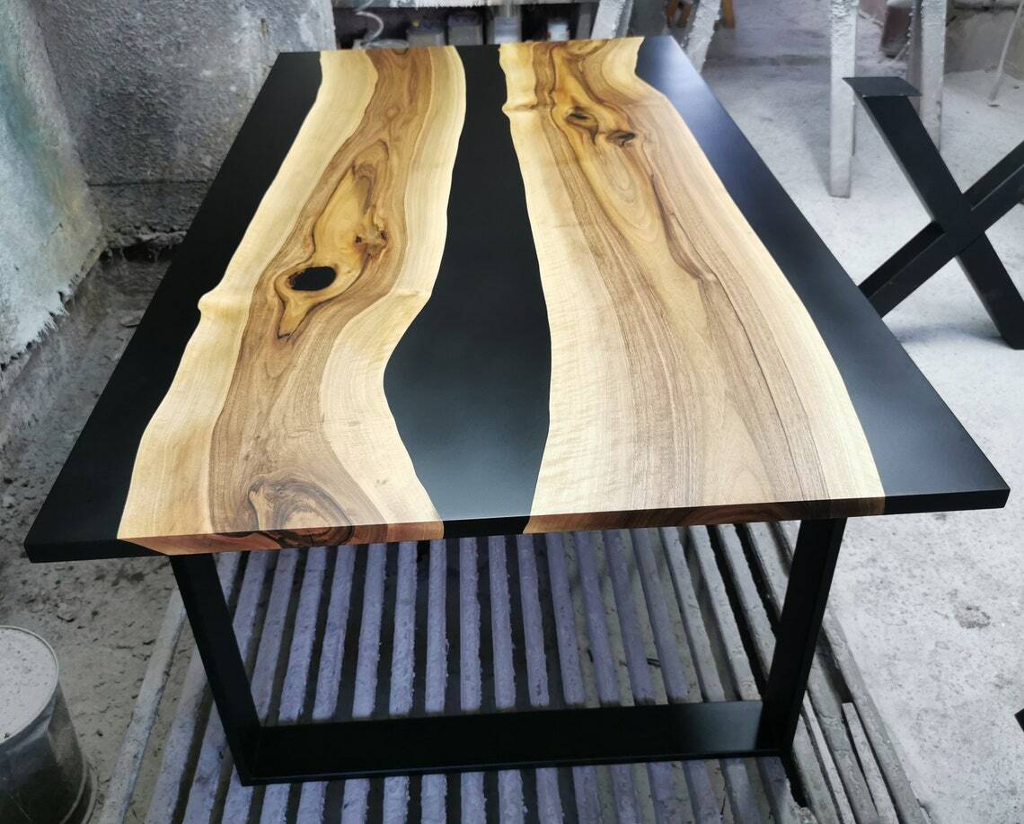 Black Epoxy Resin River Table Hardwood Dining Table Home Decor Made To Order Top