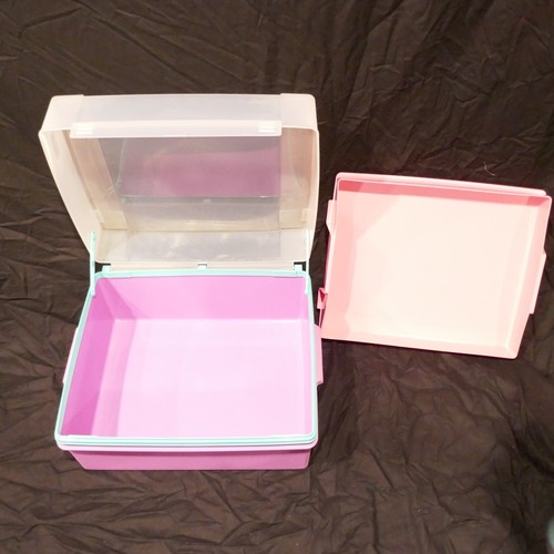 Vintage Tupperware Large Storage Tote Container pink purple 1650-1 lid tray - Picture 3 of 17