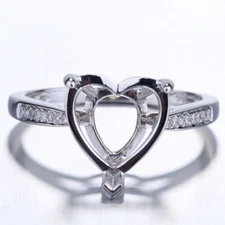 Sterling Silver Semi Mount Natural Cz Ring 8mm Heart Shape Engagement Ring