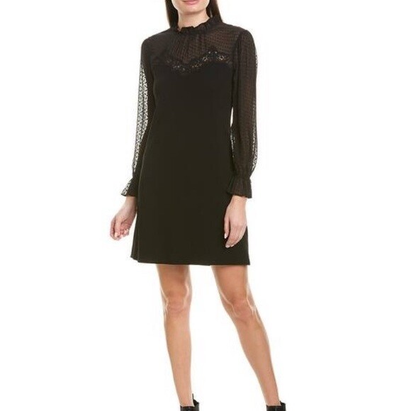 NWT REBECCA TAYLOR L/S Crepe Lace Shift Dress Size 00