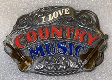 Vintage 1988 I Love Country Music Siskiyou Buckle Company Belt Buckle USA