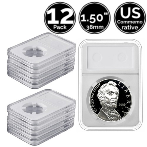 12 Pack 1.5 Inch (38mm) Slab Coin Holders With Slotted Storage Box – For US Silver Dollars