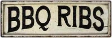 BBQ RIBS Farmhouse Style Wood Look Sign Gift   Metal Decor 106180028091