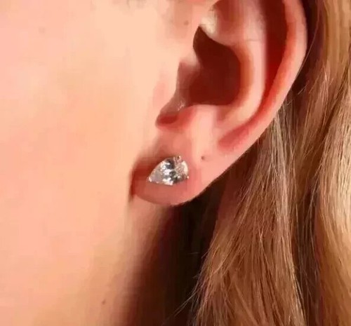 3,20 kt Birnenschliff Moissanit Solitär Ohrstecker 14 Karat Weißgold vergoldet Silber - Bild 6 von 8