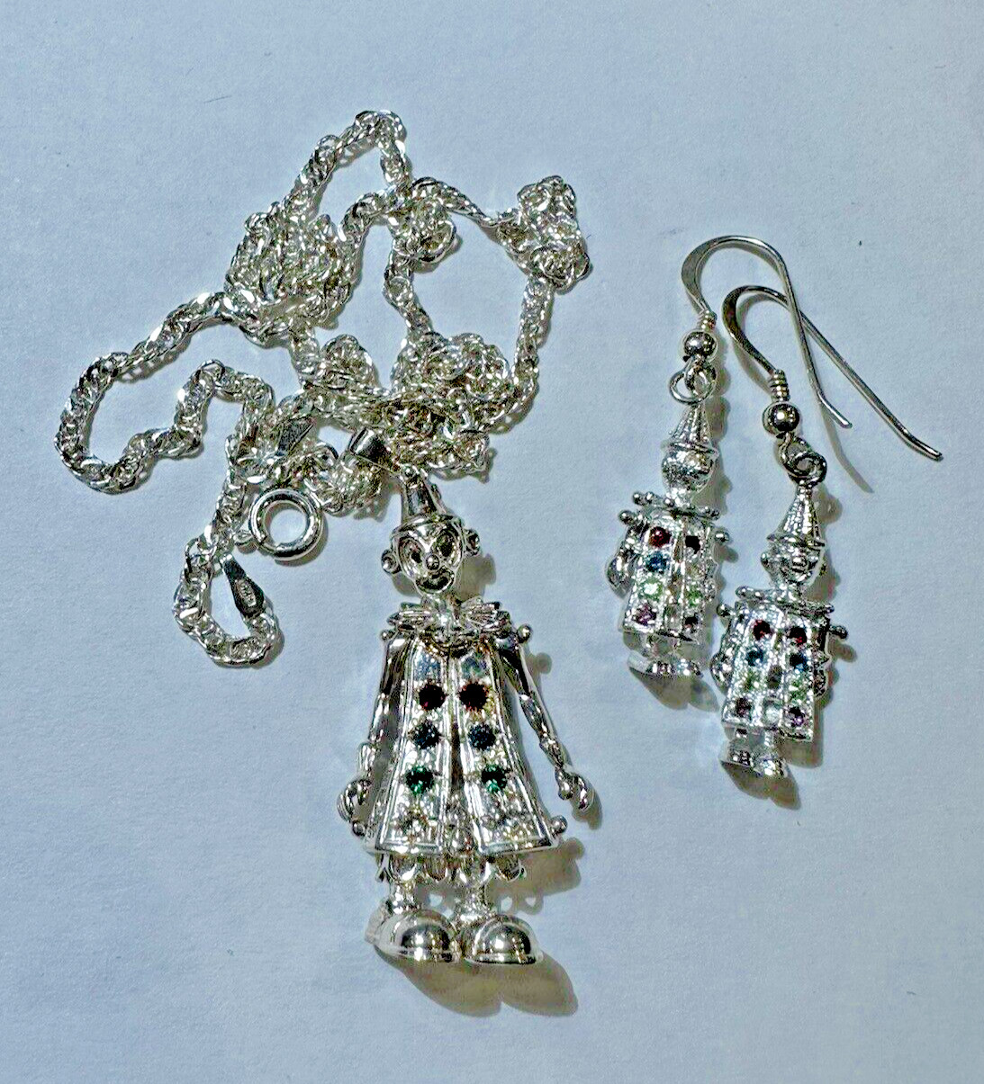 Vintage Silver Ruby Emerald Rhinestone Clown Arti… - image 7