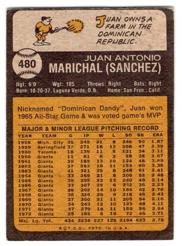 Juan Marichal 1973 Topps #480 - Picture 2 of 2