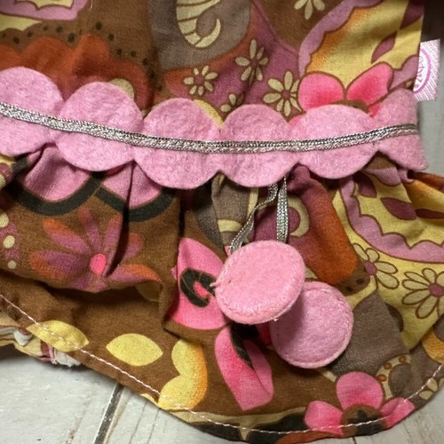 Abito Cavolo Patch Bambini Floreale Stile Anni 70 Rosa Giallo Girevoli Cintura Feltro - Foto 5 di 6