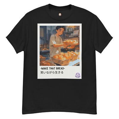 Live With Laughter Novelty Graphic Anime T-Shirt - Make That Bread (Black)