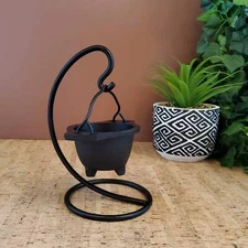 Hanging Cauldron Incense Burner Bowl with Stand -Black Cast Iron Incense Holder