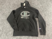 Champion Hoodie Girls Large Black Logo Sweatshirt Pullover Sweater N229