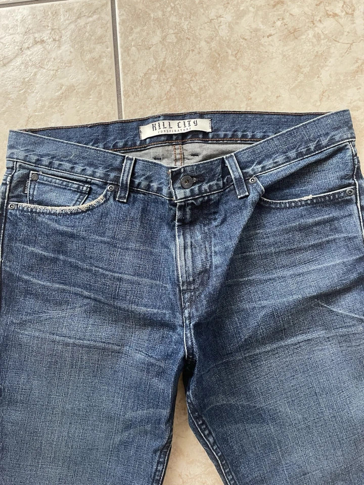 Pantalones de mezclilla Kill City Conspirators azul alambre para hombre talla 36W x 34L músico EE. UU. Foto 2 de 4