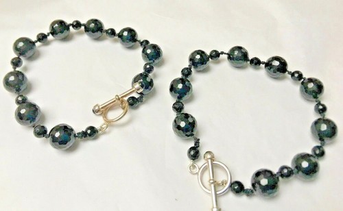 Bracelet French Jet Black Faceted Beads Sterling Toggle - Picture 3 of 6