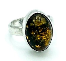Vintage Sterling Silver Baltic Amber Ring Size 4