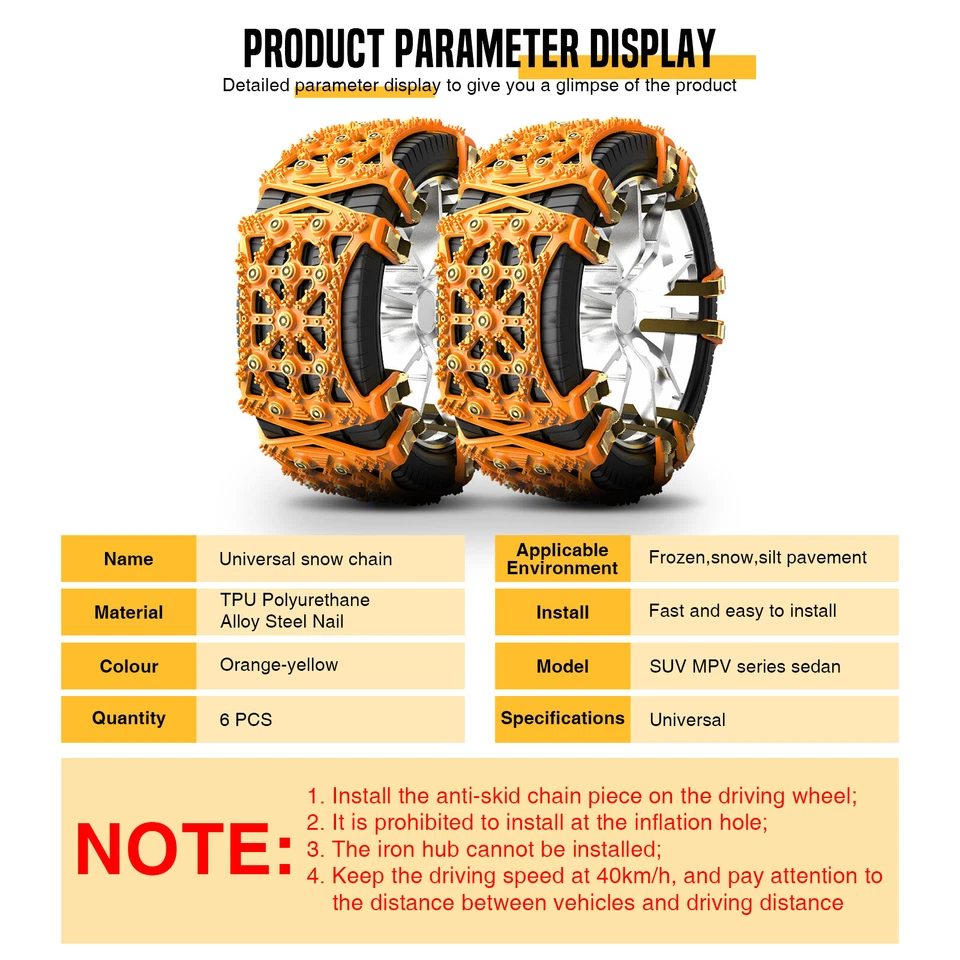 6pcs/set Car Truck Wheel Tire Snow Emergency Anti-skid Chains For Mercedes Benz - Image 2 of 4