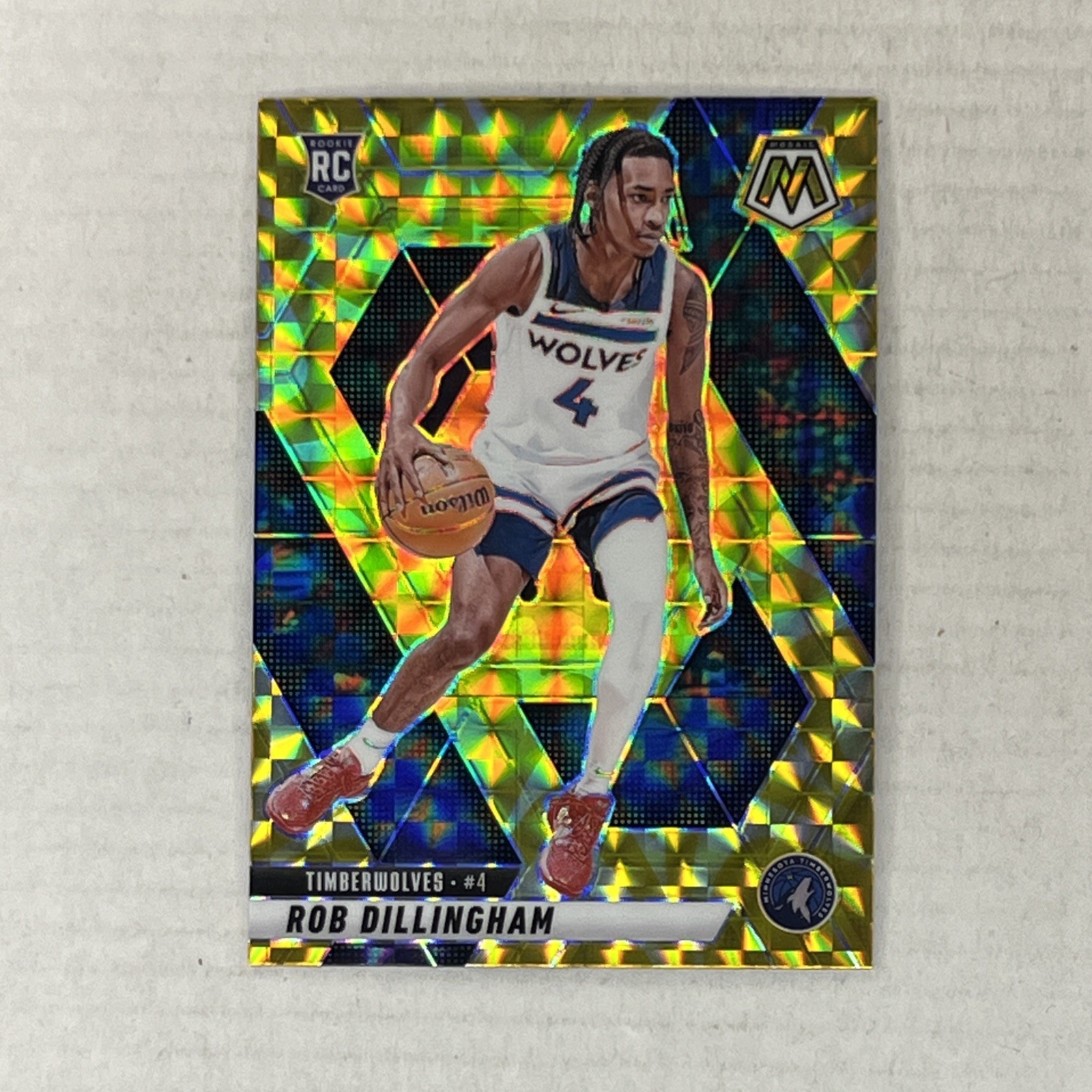 2024-25 Panini Mosaic #218 Rob Dillingham Yellow Reactive Prizm RC Timberwolves