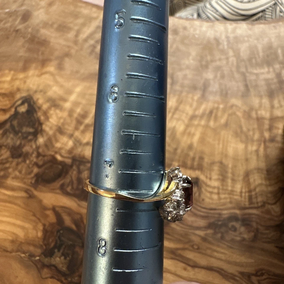 Потрясающий! Аметист CZ коктейльное кольцо 14K желтый GE размер 7,25 - Изображение 3 из 4