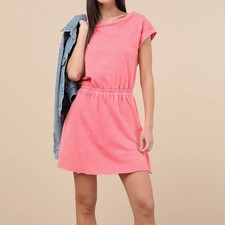 Lulus Definite Beauty Washed Coral Pink Dolman Cotton Short Sleeve Mini Dress