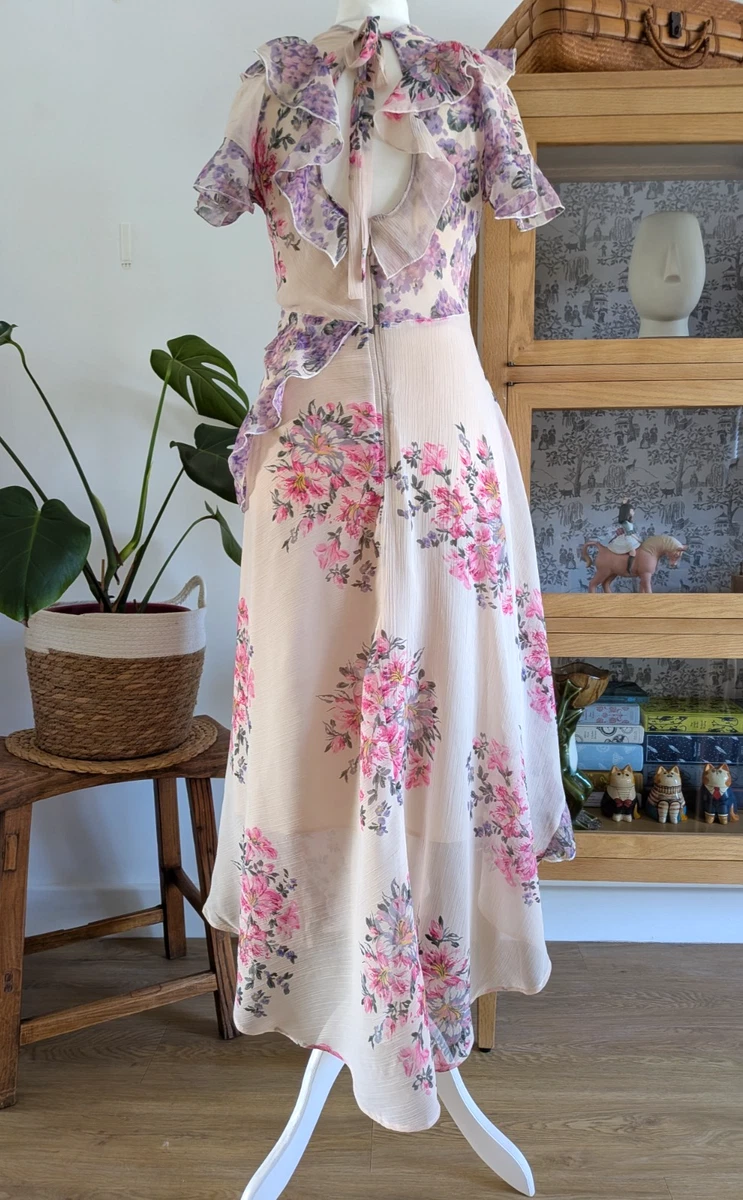Jupe Midi Topshop Femme Taille 8 Noire Imprimé Floral - Polyester - Occasion