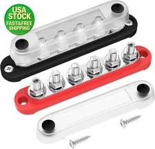 12V Bus Bar 6X5/16 M8 Power Distribution Block w Cover for Car Boat Solar