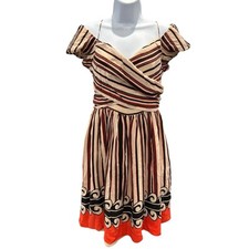 Anna Sui for Target Silk Dress Tribal Print Puff Sleeve Fit & Flare Size Small