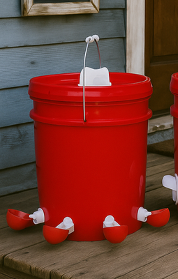 #ad Automatic Chicken Waterer Valve Feed Design No Spill Container 5 Gal RED $45.00