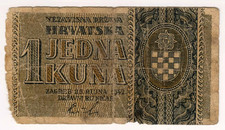 1942 Croatia 1 Kuna WW2 NDH BM235513 Low Conditions Paper Banknote Money