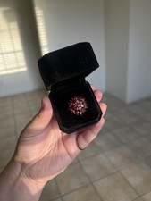 10k Yellow Gold Garnet and Diamond Oval Cluster Cocktail Ring Size 11